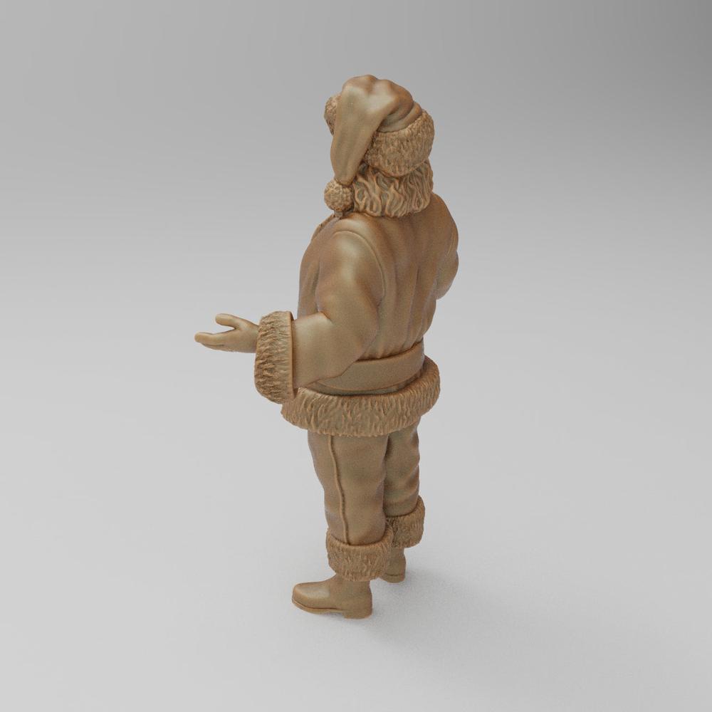 Unpainted 3D printed resin Santa Claus miniature with open arms, featuring detailed fur-trimmed suit and hat.