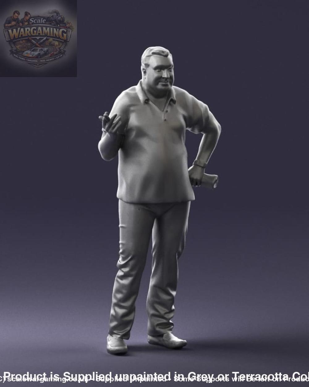 Older Male With Newspaper And Smoking Figure