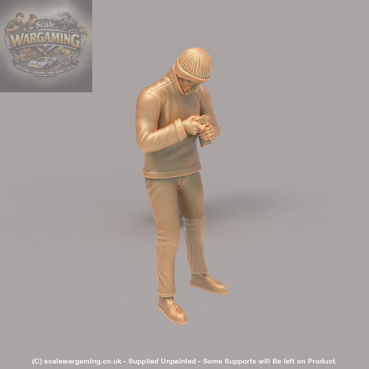 MM158 Male in Beanie Cap Checking Camera Figure