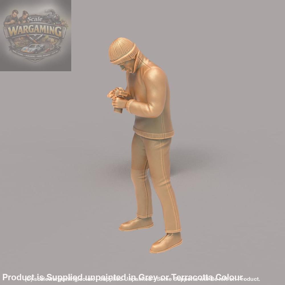 MM158 Male in Beanie Cap Checking Camera Figure