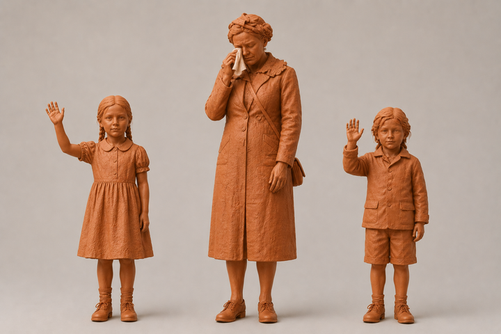 Painted-8268 1940 Upset Mum and Children Waving Goodbye