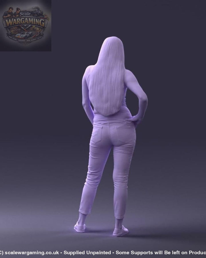 Young Teenage Girl Long Hair Hand On Hips Figure