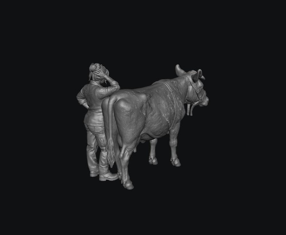SMF8309 Modern Female Farmer and Dairy Cow