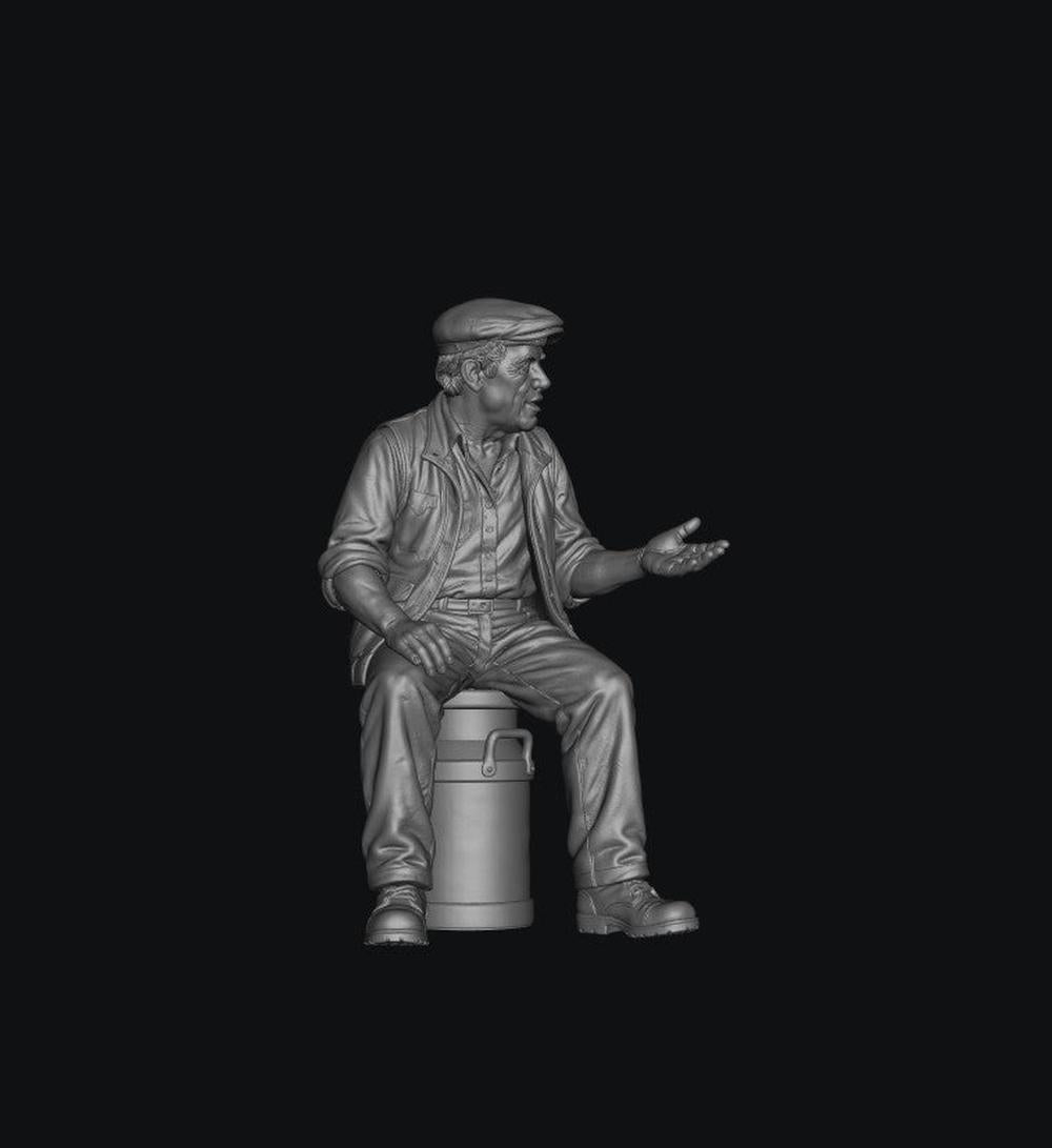 SMF8333 Male Farmer Sitting on Milk Churns Chatting 3