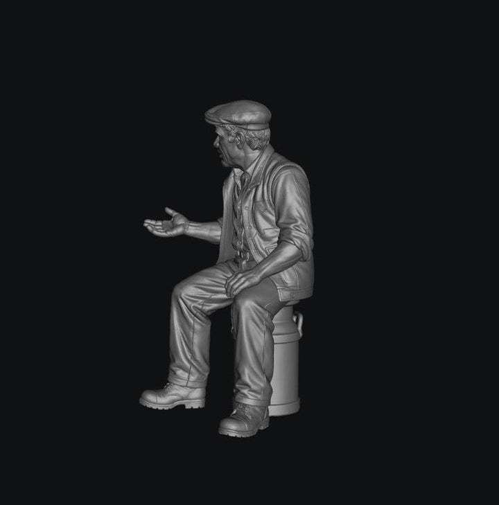 SMF8333 Male Farmer Sitting on Milk Churns Chatting 4