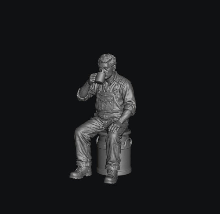 SMF8333 Male Farmer Sitting on Milk Churns Drinking Tea 2