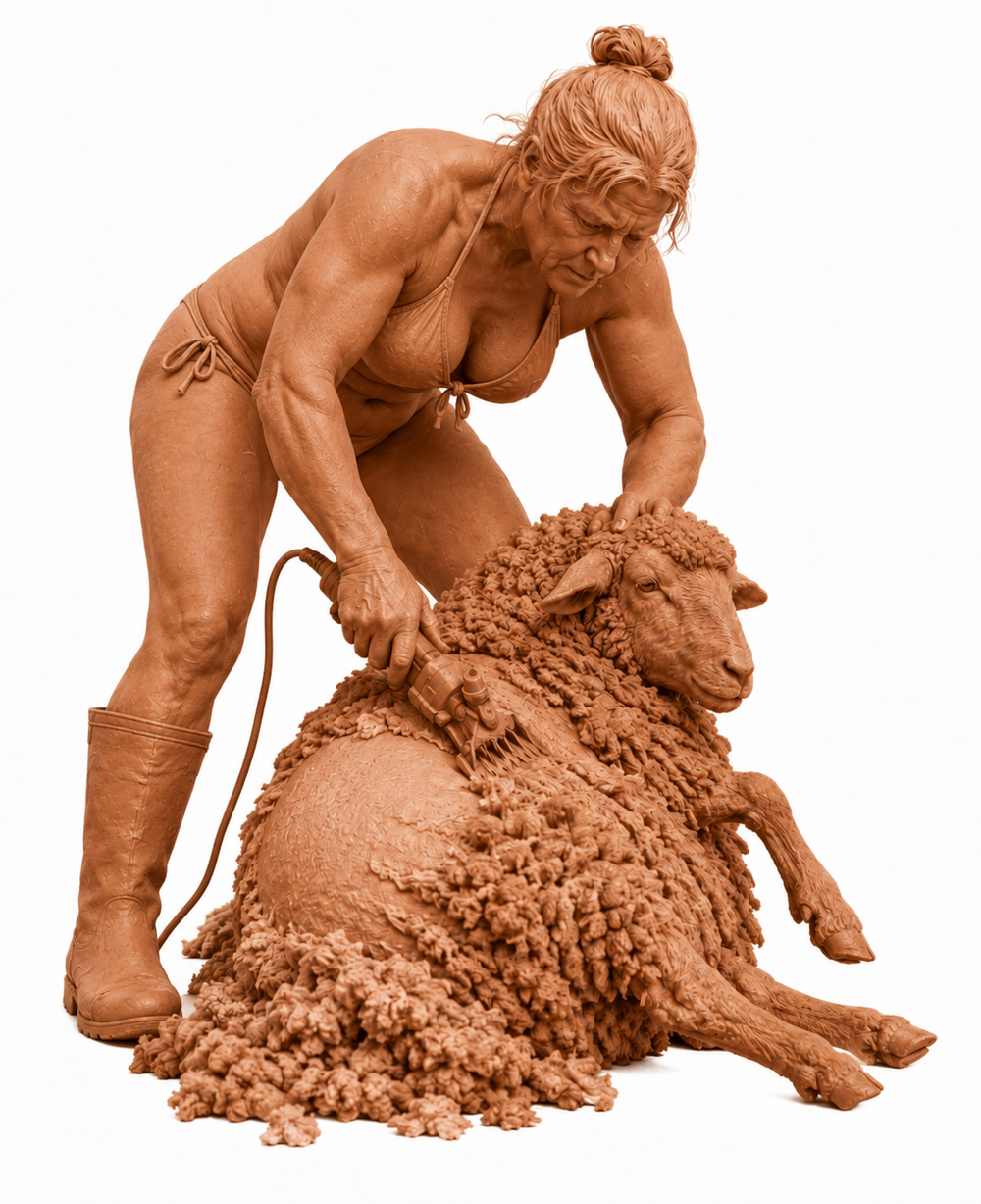 SW9504 Female Farmer wearing Bikini Sheering Sheep