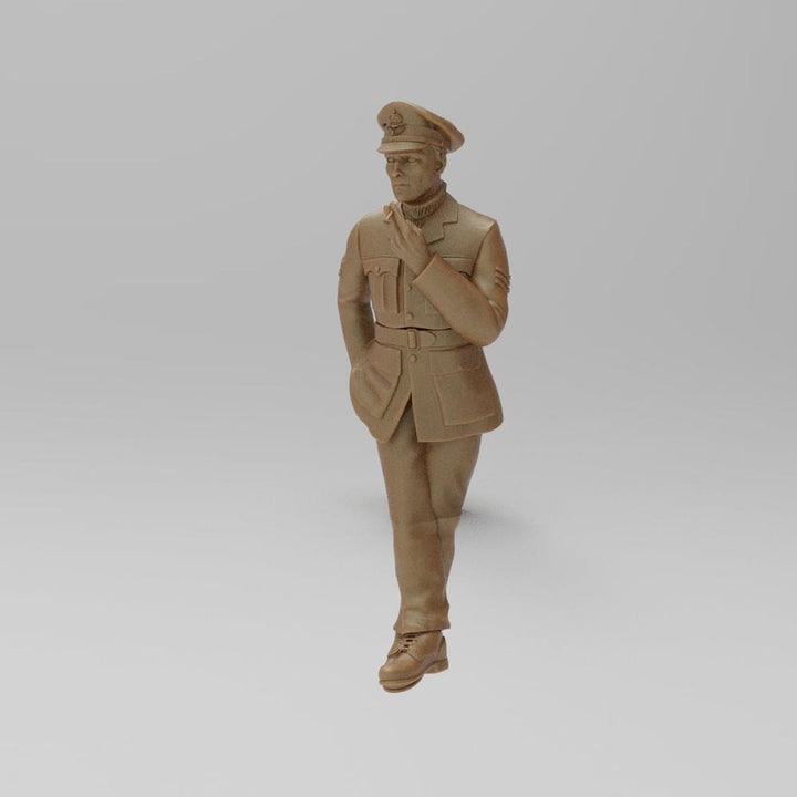 Unpainted clay-colored 3D printed model of a WW2 RAF Sergeant aircrew figure in uniform.