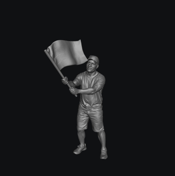 Painted-001 - Race Day Spectator - Male Waving Medium Flag