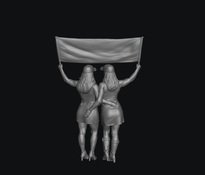 Painted-001 - Race Day Spectator - Two Women Holding Huge Banner