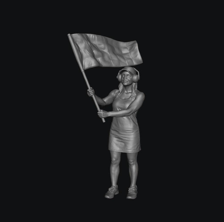 WOSC002 - Race Day Spectator - Woman Holding a Large Flag
