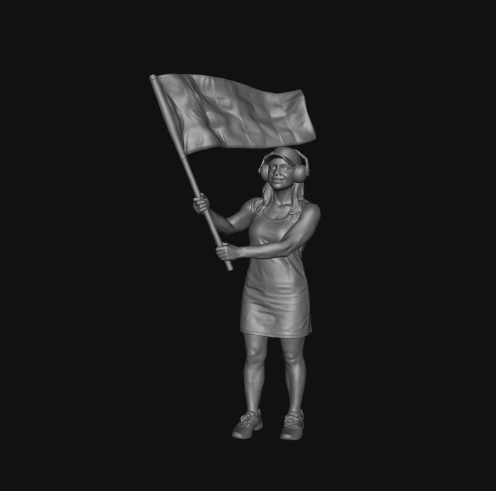 Painted-002 - Race Day Spectator - Woman Holding a Large Flag