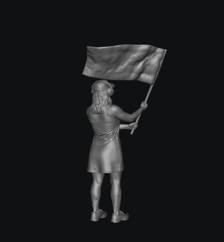 Painted-002 - Race Day Spectator - Woman Holding a Large Flag