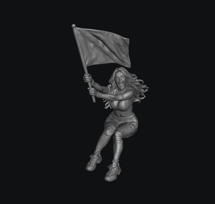 Painted-007 - Race Day Spectator - Cheerful Woman with Flag