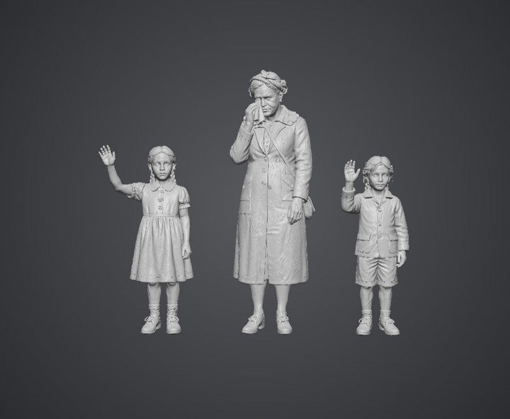Painted-8268 1940 Upset Mum and Children Waving Goodbye