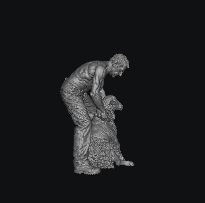 SW9503 Male Farmer Topless Sheering Sheep
