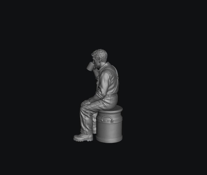 SW8333 Male Farmer Sitting on Milk Churns Drinking Tea 2