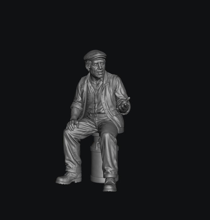 SW8333 Male Farmer Sitting on Milk Churns Chatting 3