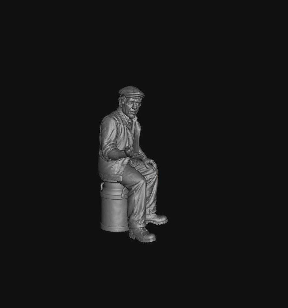 SW8333 Male Farmer Sitting on Milk Churns Chatting 4