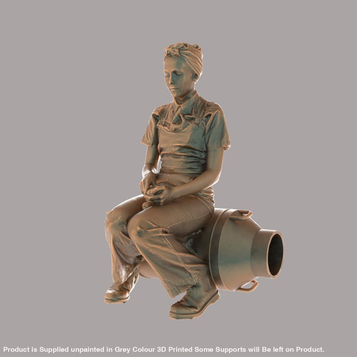132s-0023 Land/Farm Girl sitting on Milk Churn Figure