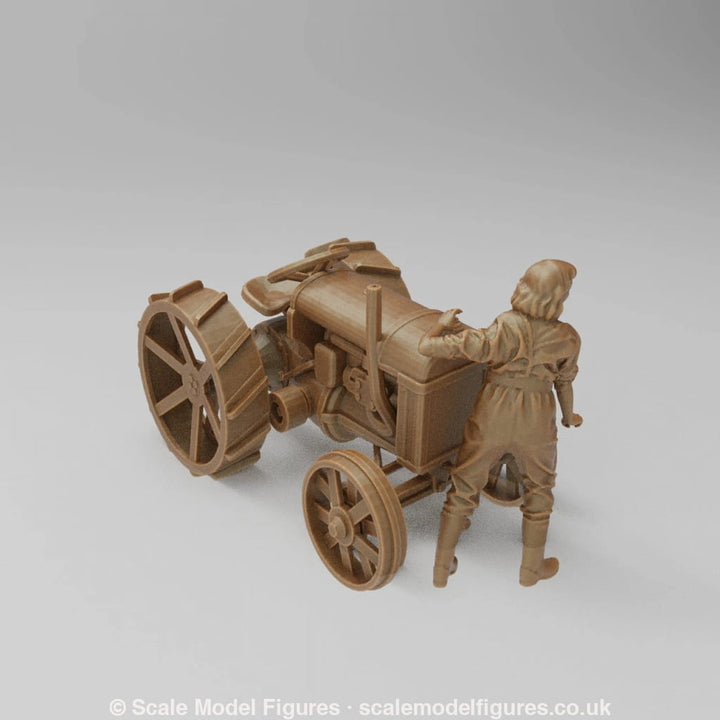 SW2140 Farmer and Girl Starting Old Tractor Scene - Figure