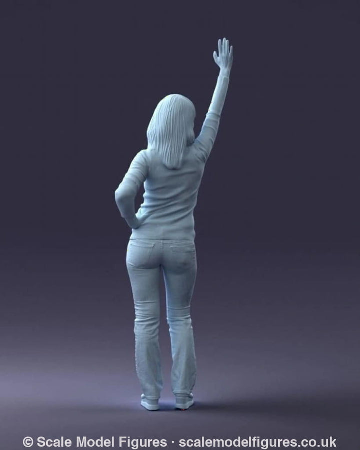 Casually Dressed Female Arm Up Waving Figure