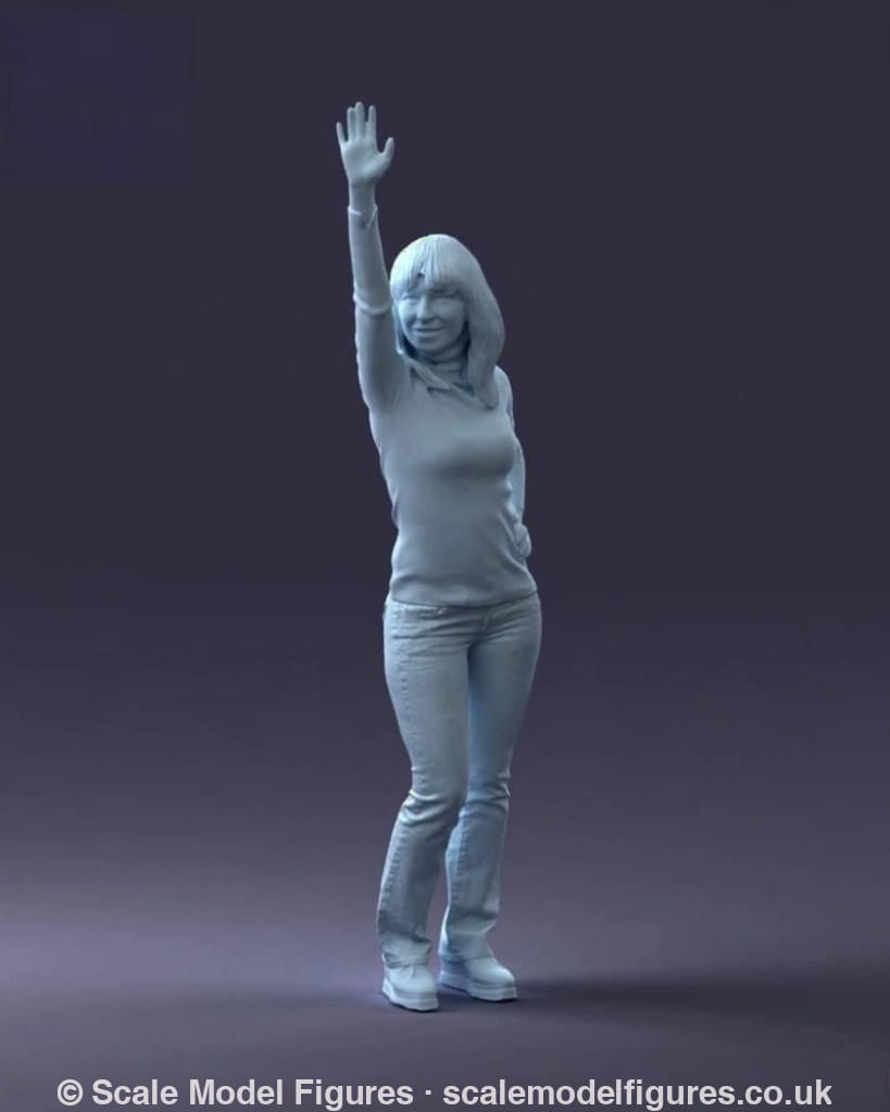 Casually Dressed Female Arm Up Waving Figure