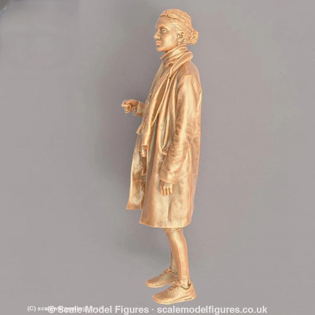 MM446 Female In Long Coat and Large Bag on Arm Figure