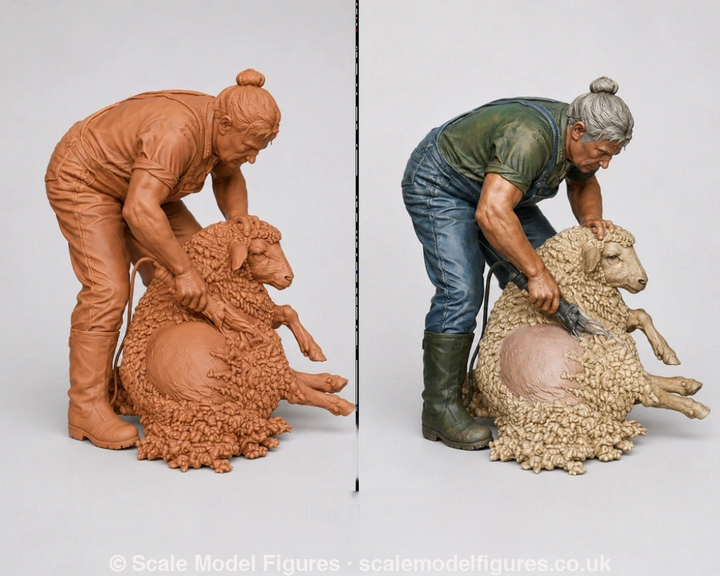 SMF9502 Female Farmer Sheering Sheep - Figure