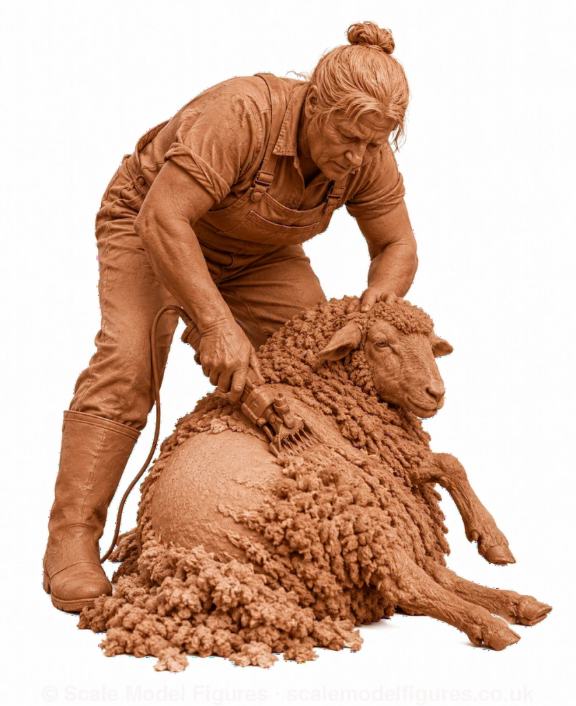 SMF9502 Female Farmer Sheering Sheep - Figure