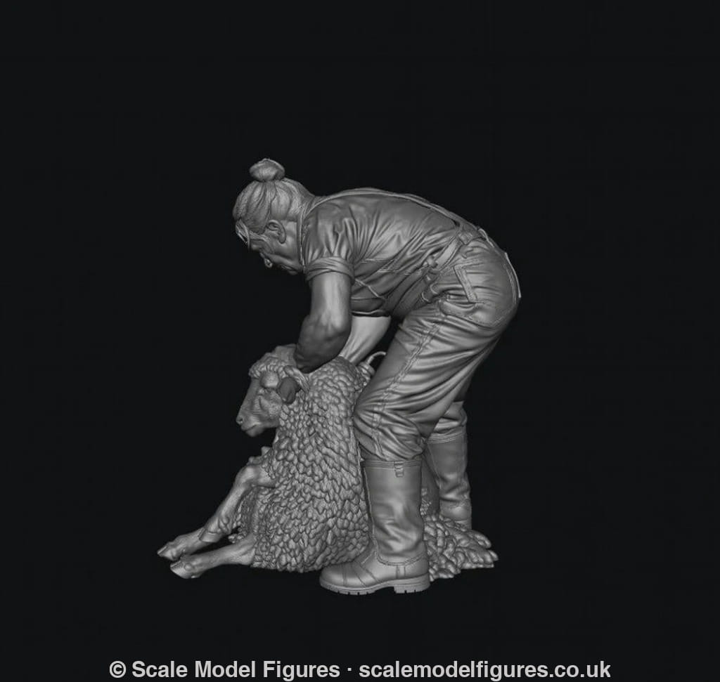 SMF9502 Female Farmer Sheering Sheep - Figure