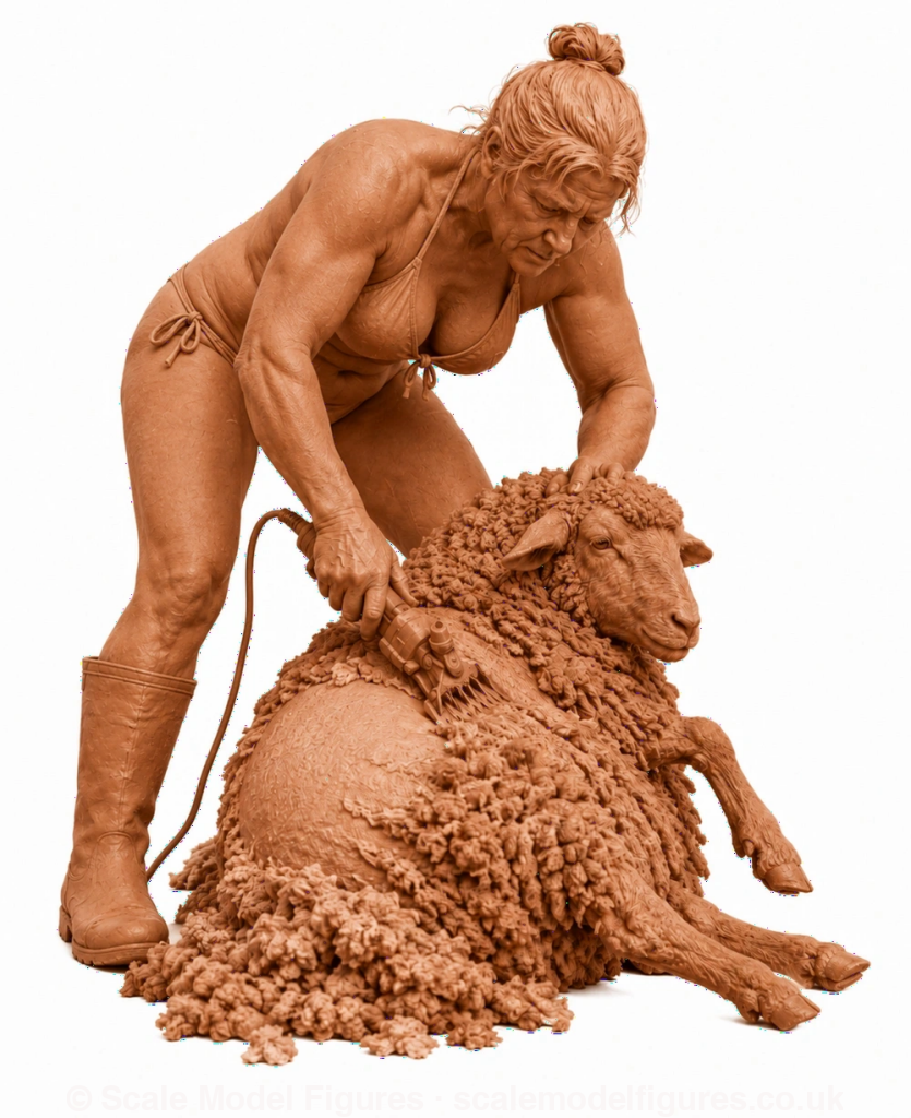 SMF9504 Female Farmer wearing Bikini Sheering Sheep - Figure