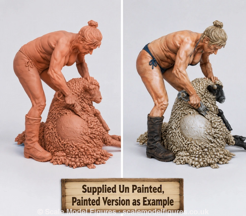 SMF9504 Female Farmer wearing Bikini Sheering Sheep - Figure