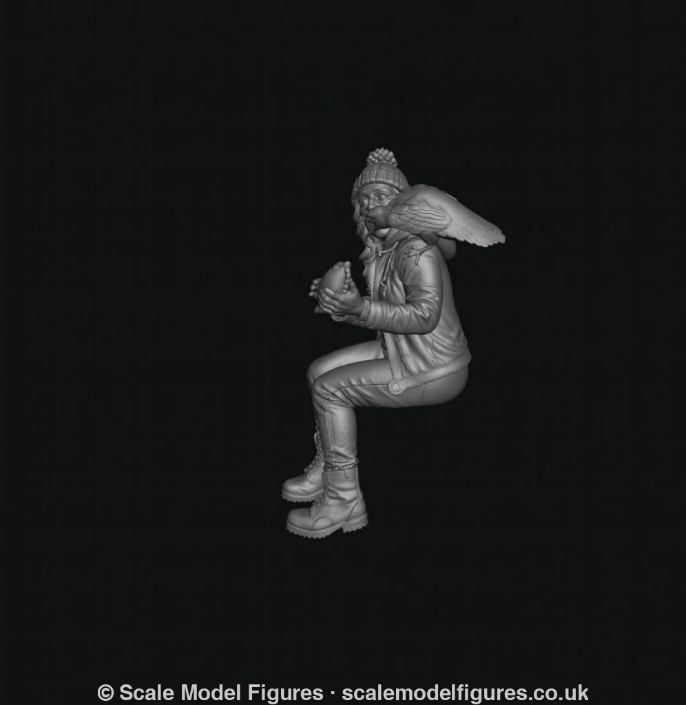 SMF9642 Female Eating Pastie Sitting with Seagull Attacking - Figure