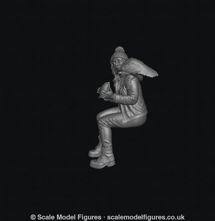 SMF9642 Female Eating Pastie Sitting with Seagull Attacking - Figure