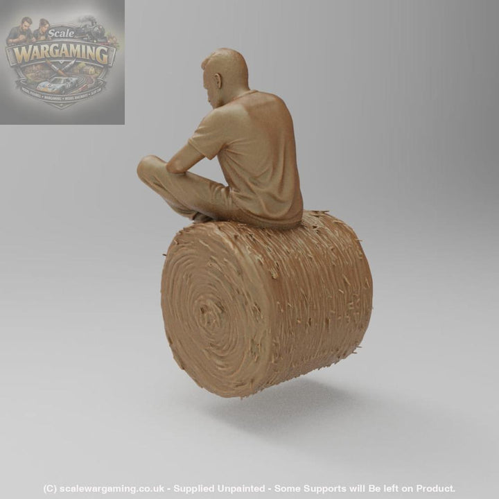 SW3083 Farmer resting on Straw bale - Figure