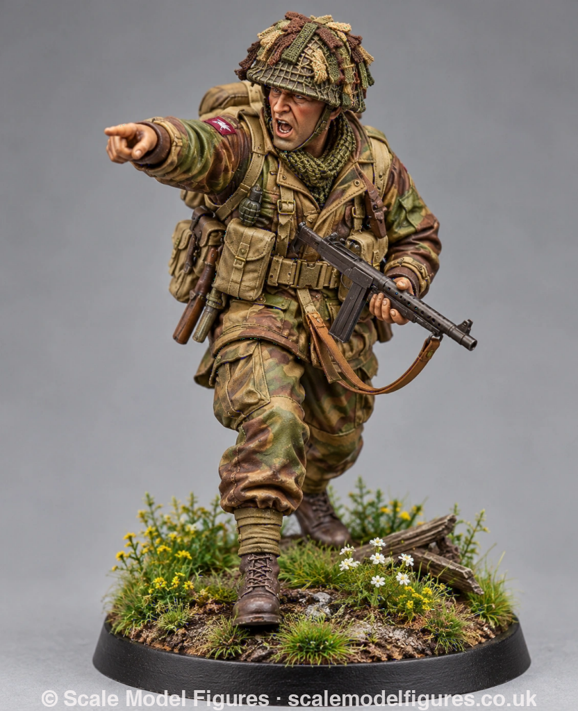 WB-UKP-002 NCO Advancing Shouting Orders with Sten Gun 1 HD - Wargaming Figure