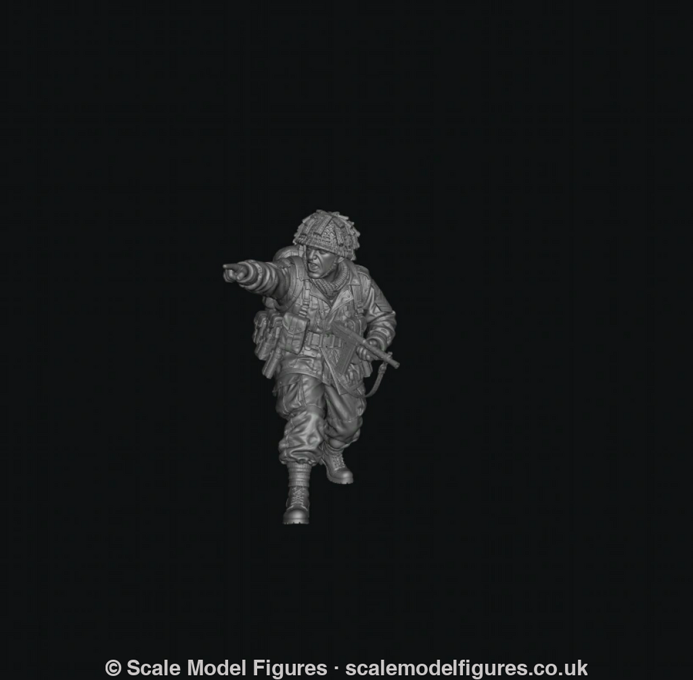 WB-UKP-002 NCO Advancing Shouting Orders with Sten Gun 1 HD - Wargaming Figure
