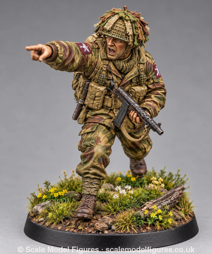 WB-UKP-002 NCO Advancing Shouting Orders with Sten Gun 1 Heroic - Wargaming Figure