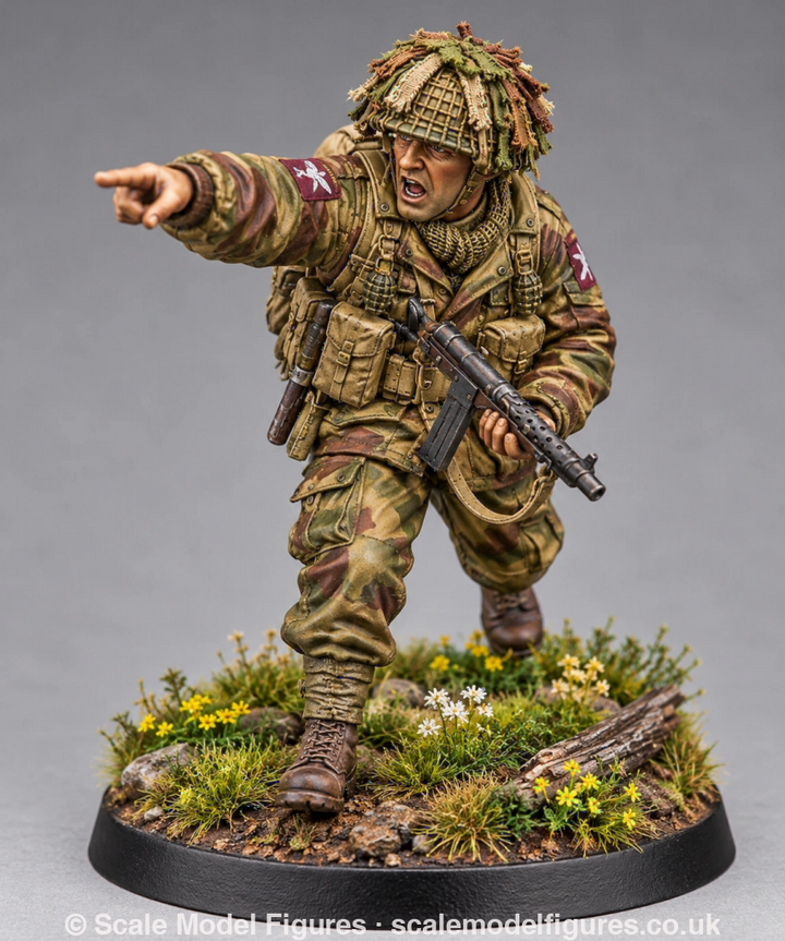 WB-UKP-002 NCO Advancing Shouting Orders with Sten Gun 1 Heroic - Wargaming Figure