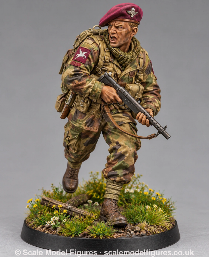 WB-UKP-002 NCO Advancing Shouting Orders with Sten Gun 2 HD - Wargaming Figure