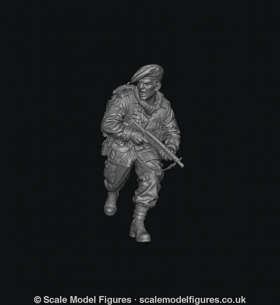 WB-UKP-002 NCO Advancing Shouting Orders with Sten Gun 2 HD - Wargaming Figure