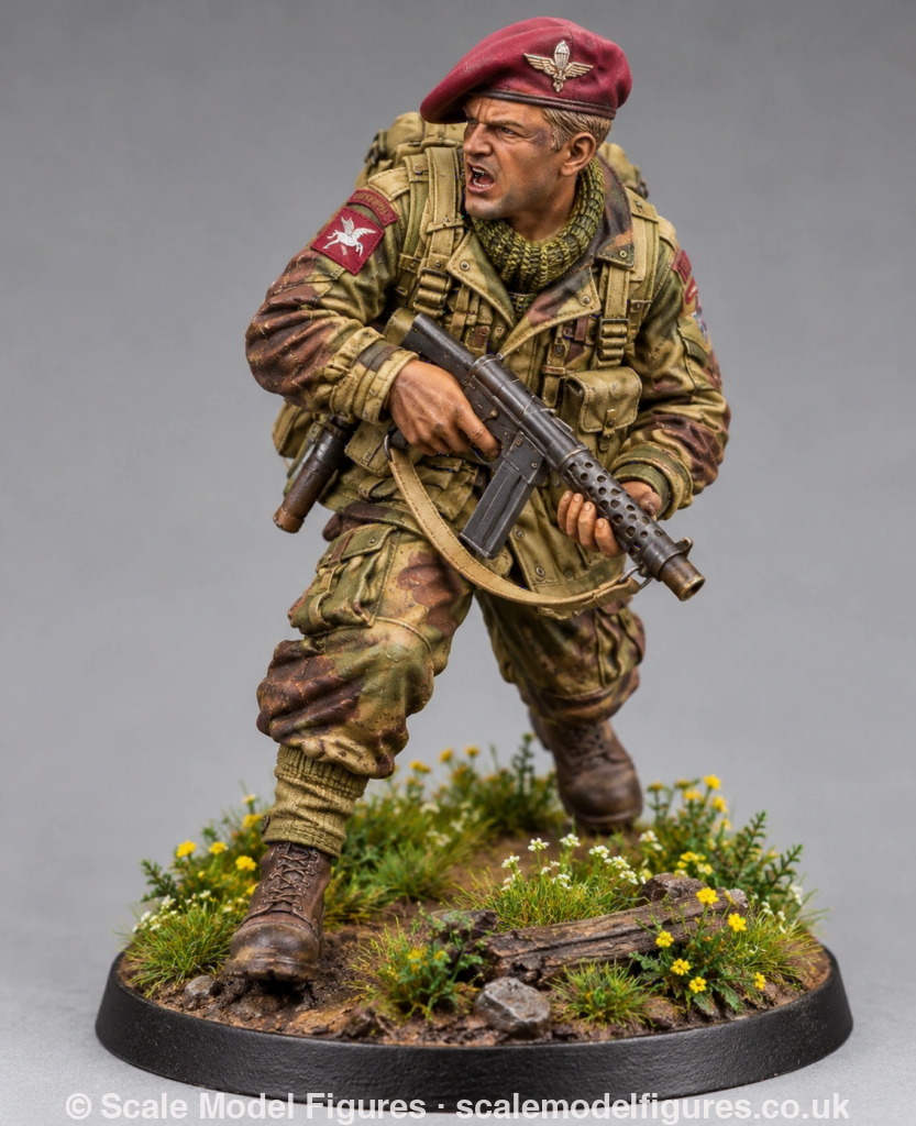 WB-UKP-002 NCO Advancing Shouting Orders with Sten Gun 2 Heroic - Wargaming Figure