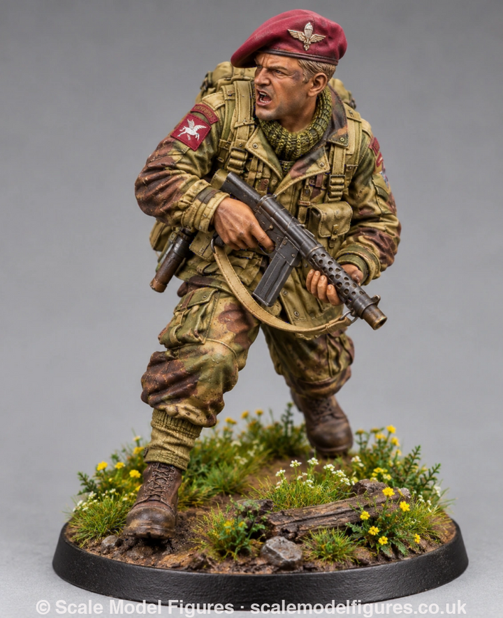 WB-UKP-002 NCO Advancing Shouting Orders with Sten Gun 2 Heroic - Wargaming Figure